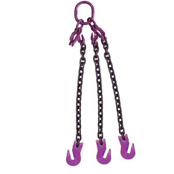 5/8" x 10' - Adjustable 3 Leg Chain Sling w/ Grab Hooks - Grade 100